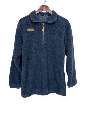Vintage Columbia Sportswear Co Navy Blue Quarter Zip Teddy Sweatshirt W/ Pockets